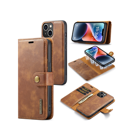 iPhone 15 Plus | iPhone 15 Plus - DG.MING™ Vintage 2-In-1 Læder Etui M. Cover - Brun - DELUXECOVERS.DK