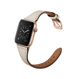 Apple Watch 38mm | Apple Watch (38/40/SE/41/42mm) - L'Empiri™ Thin Ægte Læder Rem - Elfenben - DELUXECOVERS.DK