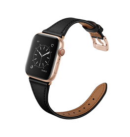 Apple Watch 38mm | Apple Watch (38/40/SE/41/42mm) - L'Empiri™ Thin Ægte Læder Rem - Mat Sort - DELUXECOVERS.DK