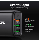 Vægoplader | TOPK® | 3-Port USB-A Oplader med Quick Charge 3.0 - 30W - Sort - DELUXECOVERS.DK