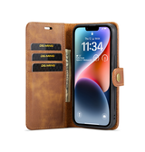 iPhone 15 Plus | iPhone 15 Plus - DG.MING™ Vintage 2-In-1 Læder Etui M. Cover - Brun - DELUXECOVERS.DK