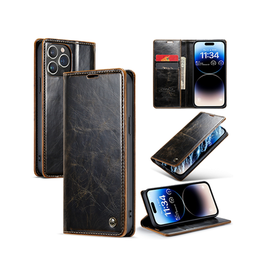 iPhone 15 Pro | iPhone 15 Pro - CaseMe™ Oil Wax Læder Flipcover - Coffee - DELUXECOVERS.DK