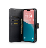 iPhone 16 | iPhone 16 - DG.MING™ Vintage 2-In-1 Læder Etui M. Cover - Sort - DELUXECOVERS.DK
