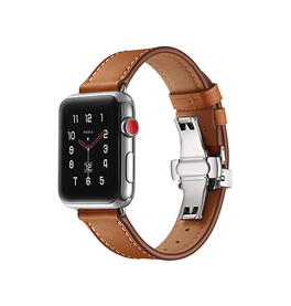 Apple Watch 38-42mm | Apple Watch (38/40/SE/41/42mm) - BOX-W Kalveskinds Læder Rem - Brun - DELUXECOVERS.DK