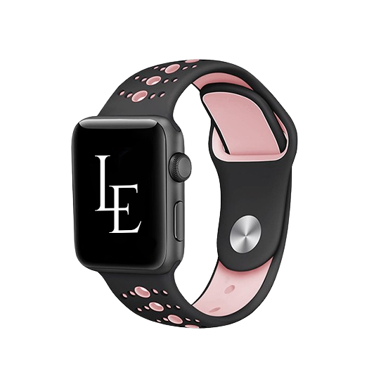 Apple Watch 42mm | Apple Watch (42/44/SE/45mm & Ultra) - L'Empiri™ Silikone Sportsrem - Sort/Pink - DELUXECOVERS.DK