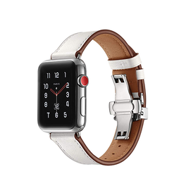 Apple Watch 38-42mm | Apple Watch (38/40/SE/41/42mm) - BOX-W Kalveskinds Læder Rem - Hvid - DELUXECOVERS.DK