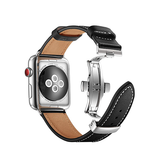 Apple Watch 42mm | Apple Watch (42/44/SE/45/46/49mm) - BOX-W Kalveskinds Læder Rem - Sort - DELUXECOVERS.DK