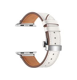 Apple Watch 42mm | Apple Watch (42/44/SE/45mm & Ultra) - BOX-W Kalveskinds Læder Rem - Hvid - DELUXECOVERS.DK