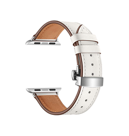 Apple Watch 38mm | Apple Watch (38/40/SE/41/42mm) - BOX-W Kalveskinds Læder Rem - Hvid - DELUXECOVERS.DK