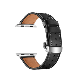 Apple Watch 38mm | Apple Watch (38/40/SE/41/42mm) - BOX-W Kalveskinds Læder Rem - Sort - DELUXECOVERS.DK