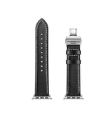 Apple Watch 38mm | Apple Watch (38/40/SE/41/42mm) - BOX-W Kalveskinds Læder Rem - Sort - DELUXECOVERS.DK