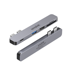 Adapter | AMALINK™ | Adapter 2x USB-C til 2 x USB-A / 1 x USB-C / SD/TF Kort - Grå - DELUXECOVERS.DK