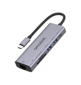 Adapter | AMALINK™ | Multihub USB-C til 2xUSB-A / 1xUSB-C / SD/TF / Ethernet - Grå - DELUXECOVERS.DK