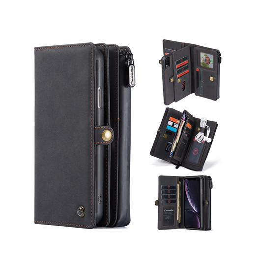 iPhone XR | iPhone XR - CASEME™ 2-I-1 Ægte Læder Multietui M. Pung - Sort - DELUXECOVERS.DK