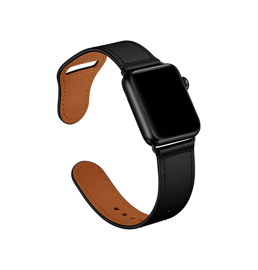 Apple Watch 38-42mm | Apple Watch (38/40/SE/41/42mm) - FINESSE Ægte Læder Rem - Sort - DELUXECOVERS.DK