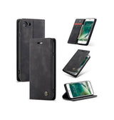 iPhone 7 / 8 / SE (2020/2022) | iPhone 7/8/SE(2020/2022) - CaseMe™ Noble Læder Etui / Pung - Sort - DELUXECOVERS.DK
