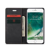 iPhone 7 / 8 / SE (2020/2022) | iPhone 7/8/SE(2020/2022) - CaseMe™ Noble Læder Etui / Pung - Sort - DELUXECOVERS.DK