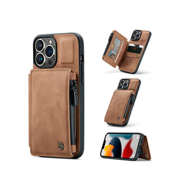 iPhone 13 Pro Max | iPhone 13 Pro Max - CaseMe™ Æra Læder Etui M. Bag Pung - Brun - DELUXECOVERS.DK