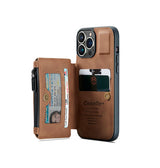 iPhone 13 Pro Max | iPhone 13 Pro Max - CaseMe™ Æra Læder Etui M. Bag Pung - Brun - DELUXECOVERS.DK