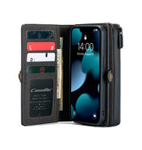 iPhone 13 Pro Max | iPhone 13 Pro Max - CASEME™ 2-I-1 Ægte Læder Multietui M. Pung - Sort - DELUXECOVERS.DK