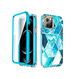 iPhone 12 Pro Max | iPhone 12 Pro Max - UNIQ™ FULL 360° Marble Silikone Cover - Koboltblå - DELUXECOVERS.DK