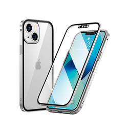 iPhone 13 | iPhone 13 - Full 360⁰ Cover Magnetisk m. Beskyttelseglas - Silver - DELUXECOVERS.DK