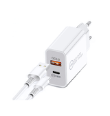 Vægoplader | FLOVEME® | USB-A / USB-C Quick Charge 3.0 Oplader- 18W - Hvid - DELUXECOVERS.DK