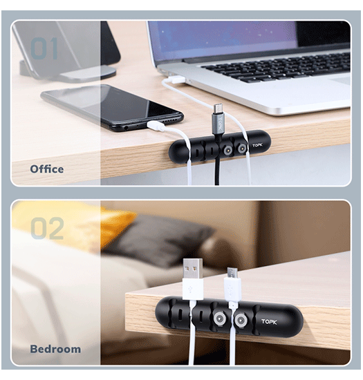 TOPK™ | Skrivebord Silikone Kabel holder til 5 stk - Sort – DeluxeCovers