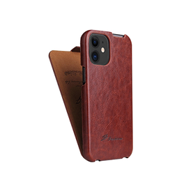 iPhone 12 Mini | iPhone 12 Mini - Fierre Shann™ Vertikal Ægte Læder Flipcover - Rød - DELUXECOVERS.DK