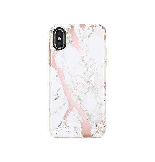iPhone XS Max | iPhone XS Max - SPARKLE Pilion Marble Cover - Hvid / Rose - DELUXECOVERS.DK