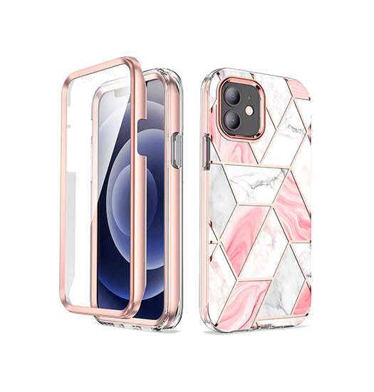 iPhone 12 | iPhone 12 - UNIQ™ FULL 360° Marble Silikone Cover - Rose Pearl - DELUXECOVERS.DK