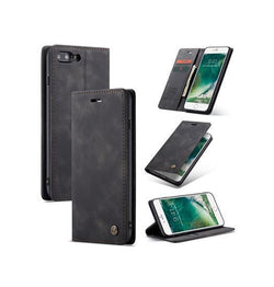 iPhone 7/8 Plus | iPhone 7/8 Plus - CaseMe™ Vintage Læder Etui / Pung - Sort - DELUXECOVERS.DK