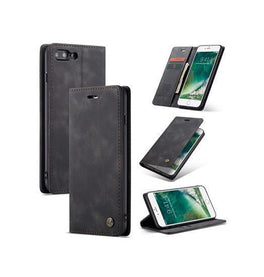 iPhone 7/8 Plus | iPhone 7/8 Plus - CaseMe™ Noble Læder Etui / Pung - Sort - DELUXECOVERS.DK