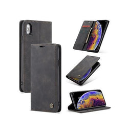 iPhone X / XS | iPhone X/Xs - CaseMe™ Vintage Læder Etui / Pung - Sort - DELUXECOVERS.DK
