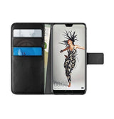 Huawei P20 | Huawei P20 - Deluxe Læder Etui Med Pung - Sort - DELUXECOVERS.DK