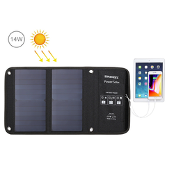 Gadgets | Mobil/Tablet - Solcelle  oplader med 2 x USB-A 14Watt - Sort/Grå - DELUXECOVERS.DK