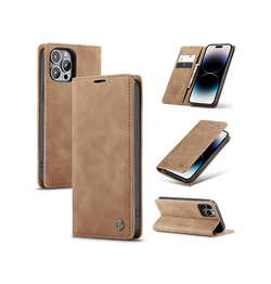 iPhone 14 Pro | iPhone 14 Pro - CaseMe™ Vintage Læder Etui / Pung - Brun - DELUXECOVERS.DK