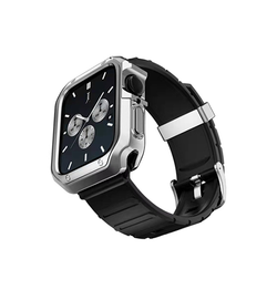 Apple Watch 42mm | Apple Watch (45mm) - K2™ Stødsikkert Håndværker Rem / Cover - Sølv/Sort - DELUXECOVERS.DK