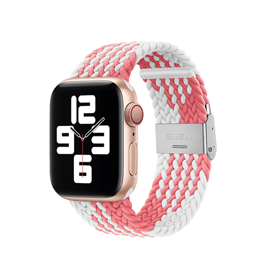 Apple Watch 42mm | Apple Watch (42/44/SE/45mm & Ultra) - Deluxe™ Woven Flettet Loop Rem - Pink/Hvid - DELUXECOVERS.DK