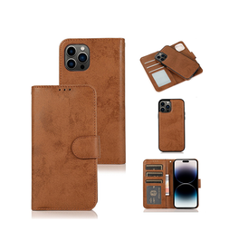 iPhone 14 Pro | iPhone 14 Pro - Vintage 2-In-1 Læder Etui M. Aftageligt Cover - Brun - DELUXECOVERS.DK