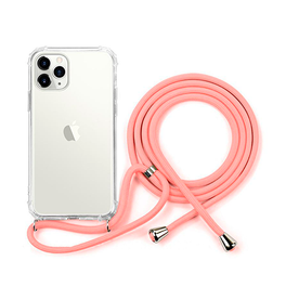 iPhone 12 Pro | iPhone 12 Pro - Deluxe™ Halskæde strop TPU Cover m. Hang - Gennemsigtig/Rose - DELUXECOVERS.DK
