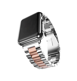 Apple Watch 42mm | Apple Watch (42/44/SE/45/46/49mm) -  CNC Pro Rustfrit Stål Rem - Sølv/Rose - DELUXECOVERS.DK