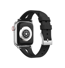 Apple Watch 42mm | Apple Watch (42/44/SE/45mm & Ultra) - Deluxe™ V-Shape Læder Rem - Sort - DELUXECOVERS.DK