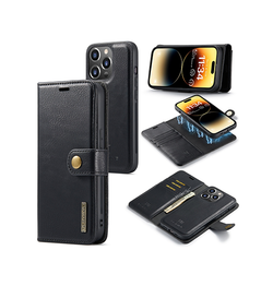 iPhone 14 Pro | iPhone 14 Pro - DG.MING™ Vintage 2-In-1 Læder Etui M. Cover - Sort - DELUXECOVERS.DK