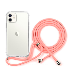 iPhone 12 Mini | iPhone 12 Mini - Deluxe™ Halskæde strop TPU Cover m. Hang - Gennemsigtig/Rose - DELUXECOVERS.DK