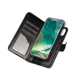 iPhone XS Max | iPhone XS Max - Vintage 2-In-1 Læder Etui M. Aftageligt Cover - Sort/Grå - DELUXECOVERS.DK